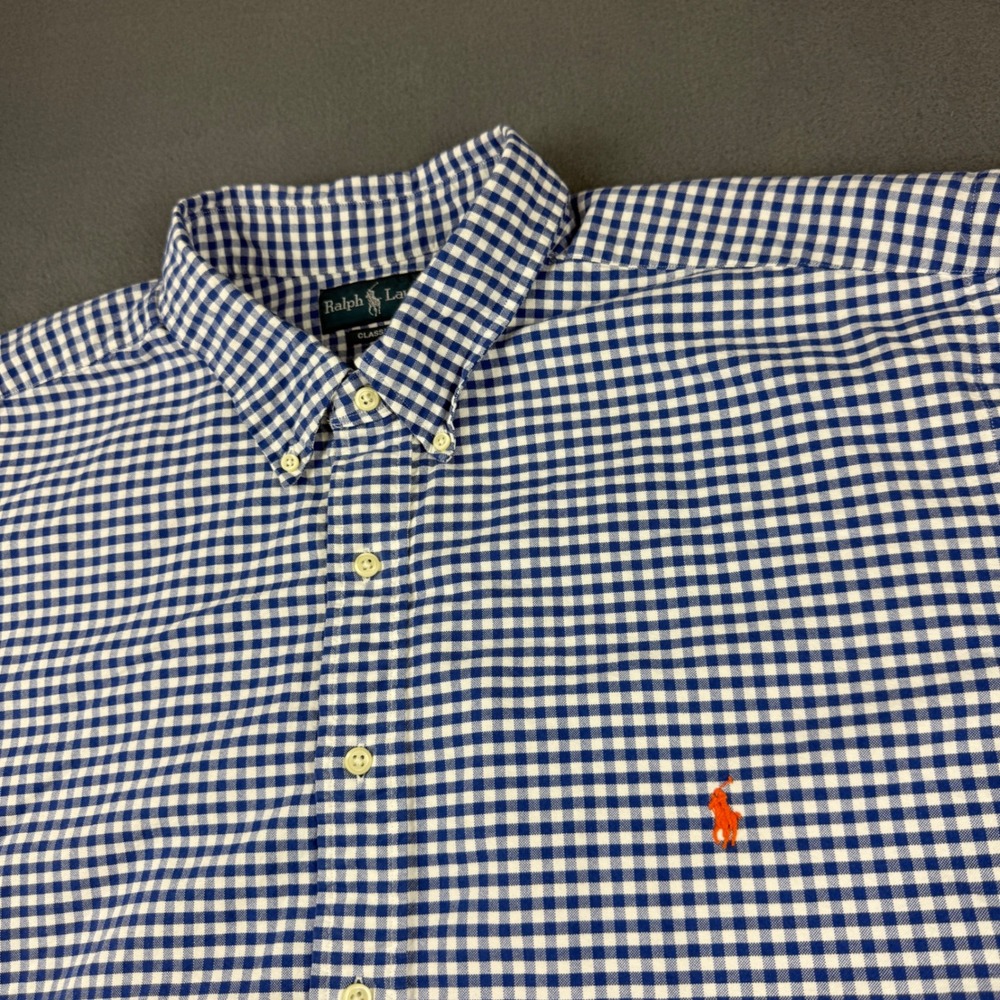 Polo Ralph Lauren Shirt Men's 3XB Blue Gingham Short Sleeve Classic Pony OCBD